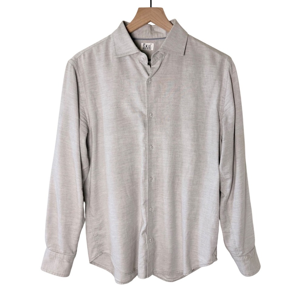 S.K.U. Button Down Shirt Mens Small Grey Made in USA Slub Cotton‎